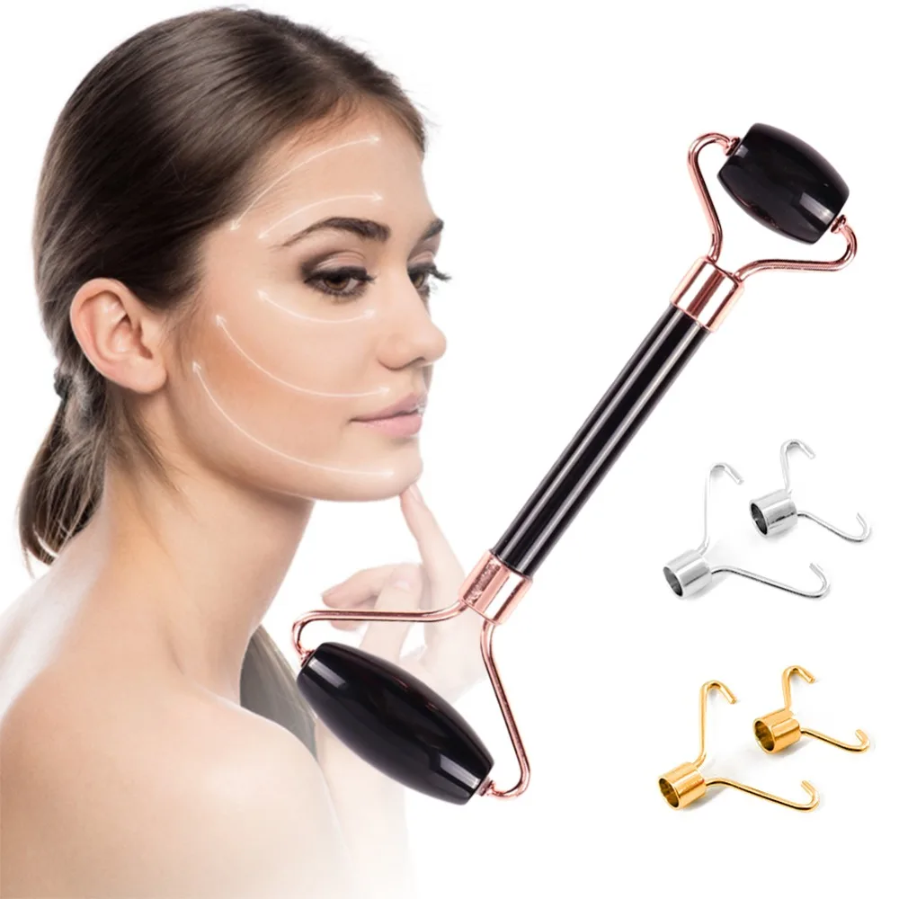 Description Picture 3 of itemFacial Massage Roller Stone Skin Massager Double Head Natural Black Crystal Jade Massage Roller Facial Health Beauty Guasha Tool