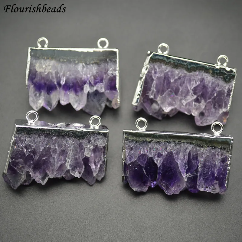 High Quality Natural Druzy Amethyst Square Slice Two Loops Pendants Fashion Jewelry Supplies | Украшения и аксессуары