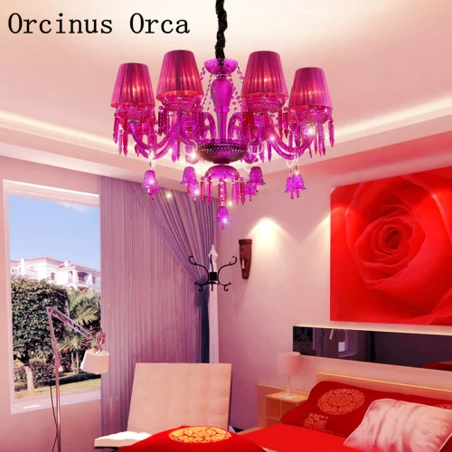 

European creative purple candle crystal chandelier living room dining room bedroom American luxury LED color crystal chandelier