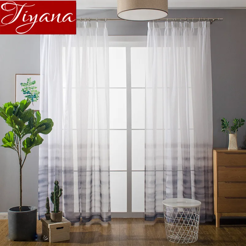 

Curtain Solid Gradient Living Room Gray Color Window Bedroom Linen Curtain Tulle Sheer Fabrics Drape Kitchen Treatment T&278 #30