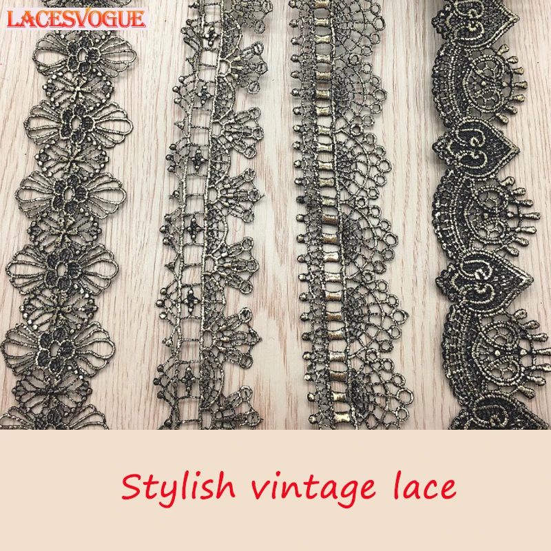

14yards/lot Gold Water soluble lace ribbon embroidered Lace trims Patchwork lace material Sewing craft Lace supplier LAVO569