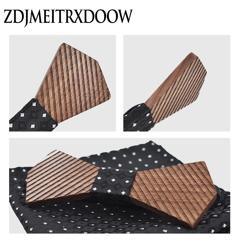  New arrival Fashion Handmade Wood Bow ties Bowtie Butterfly Gravata Strip Ties For Men Cufflinks Ha