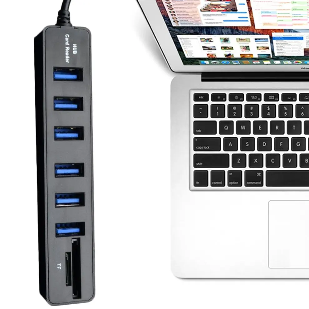 TF/SD Card Reader USB Splitter USB 2.0 Hub 6 Ports High Speed 480 Mbps