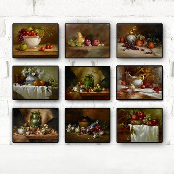 

Vintage Pictures Kitchen Vegetable Fruit Oil Painting on Canvas Posters and Prints Scandinavian Wall Art for Living Room Decor