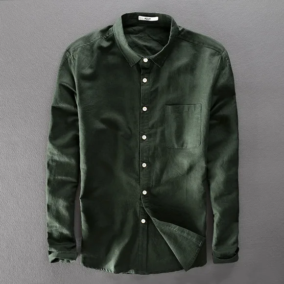 Новая итальянская хлопковая и льняная брендовая мужская рубашка на лето и весну, армейская зеленая рубашка, мужские повседневные рубашки с длинным рукавом для мужчин, сорочка - Цвет: army green