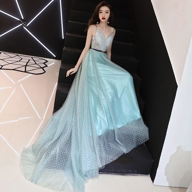 Cheap Hot Beauty Emily Evening Dress Sexy Spaghetti Strap Wedding Formal Dress Elegant Lace Sashes Floor-length A-line Party Gowns 2020 4