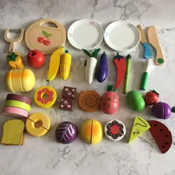 Игрушки для маленьких детей Резка фрукты овощи набор деревянные игровые Еда дети Ролевые игры образования Кухня игрушки играть дома Еда