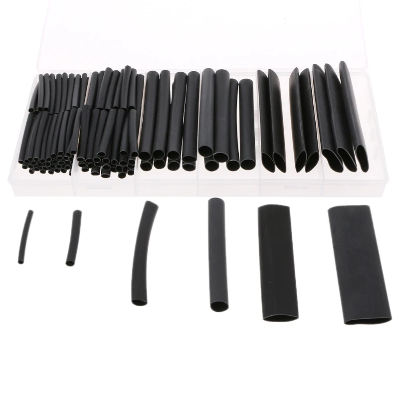 

142PCS 3:1 Black Polyolefin Heat Shrink Tubing Tube Kit 6 Sizes 3.2-19.1mm LS'D Tool