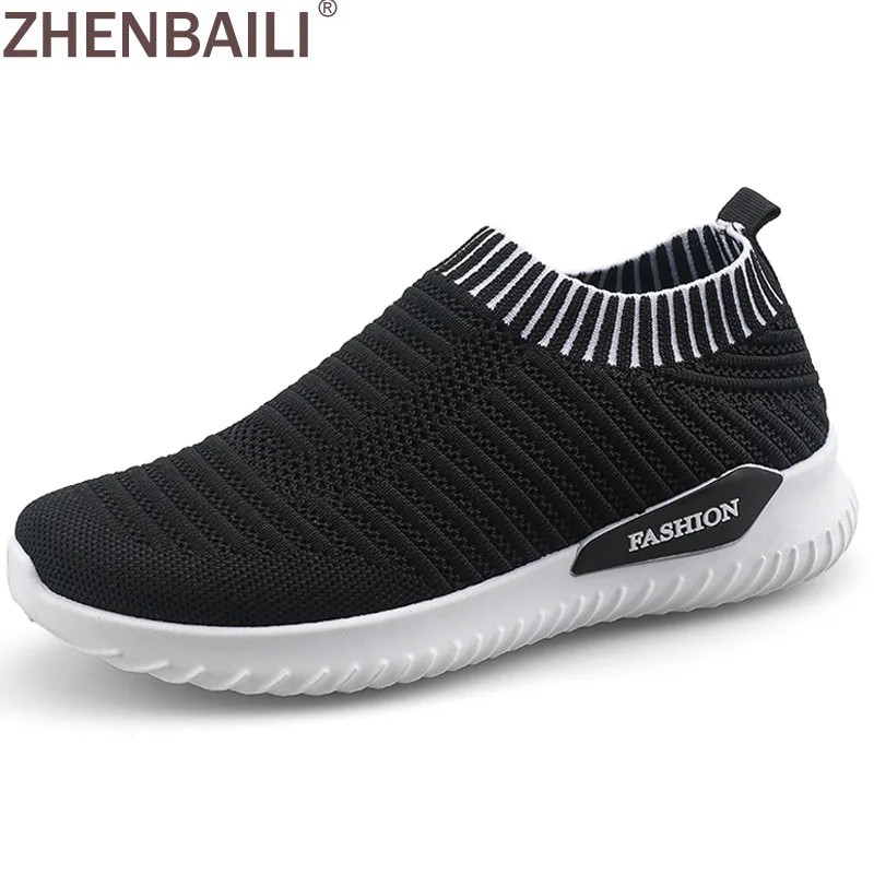

ZHENBAILI Size 36-41 Slip On Flat Walking Shoes 2019 Spring Autumn Breathable Mesh Knit Sock Shoes Lightweight Sneakers Trainers