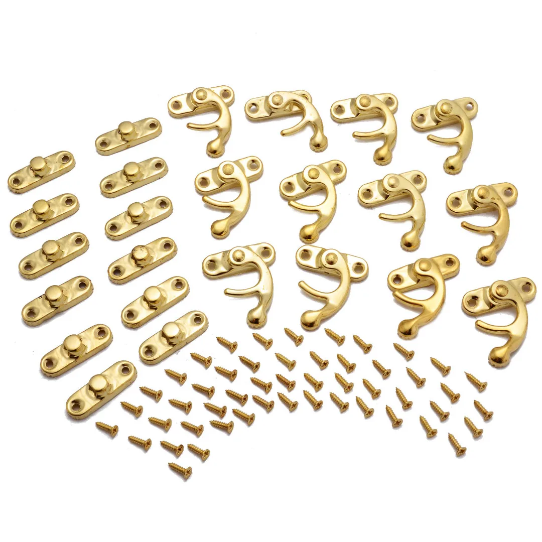 12pcs Vintage Antique Metal Lock Horn Decorative Hasps Hook Curved Buckle Gift Jewelry Box with Screws For Furniture Hardware