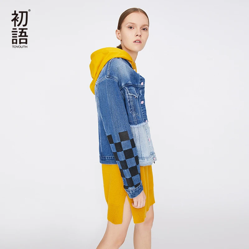 incredible Toyouth Patchwork Jean Jacket 2019 Women Casual Loose Denim Jacket Harajuku Womens Jackets And Coat
