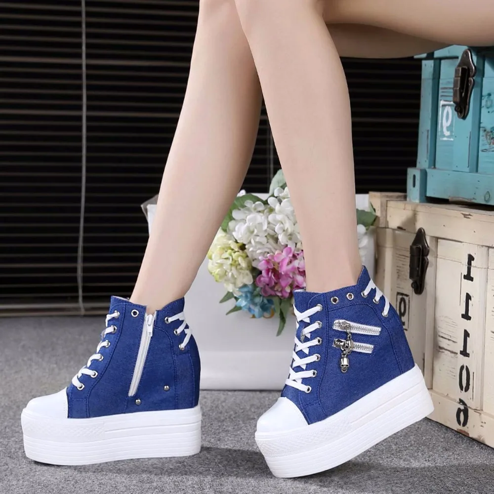 US $18.41 New 2020 Women Wedge Casual Shoes Zipper Height Increasing Breathable Women Autumn Platform Sneakers Walking Flat Trainers Shoes