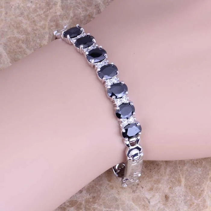 

Adorable White CZ Black Cubic Zirconia 925 Sterling Silver Link Chain Bracelet 7 inch S0519