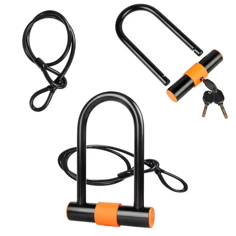 

Safety Bike U Lock Steel MTB Road Bike Bicycle Cable Lock Anti-theft Heavy Duty Lock Set Cycling U-lock with Cable