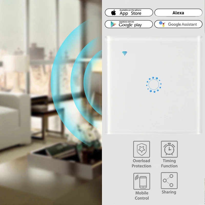 Дистанционный переключатель освещения беспроводной настенный прерыватель сенсорный переключатель WiFi совместимый с Alexa Google Assistant iftt для Android