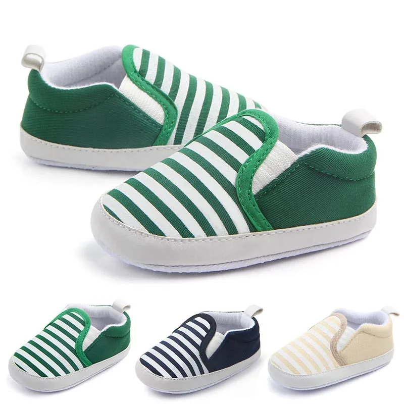 

Kidadndy Baby Spring First Walkers Shoes Non-Slip Striped Soft Canvas Shoes Infant Newborn Sneakers Baby Boys Shoes TS01