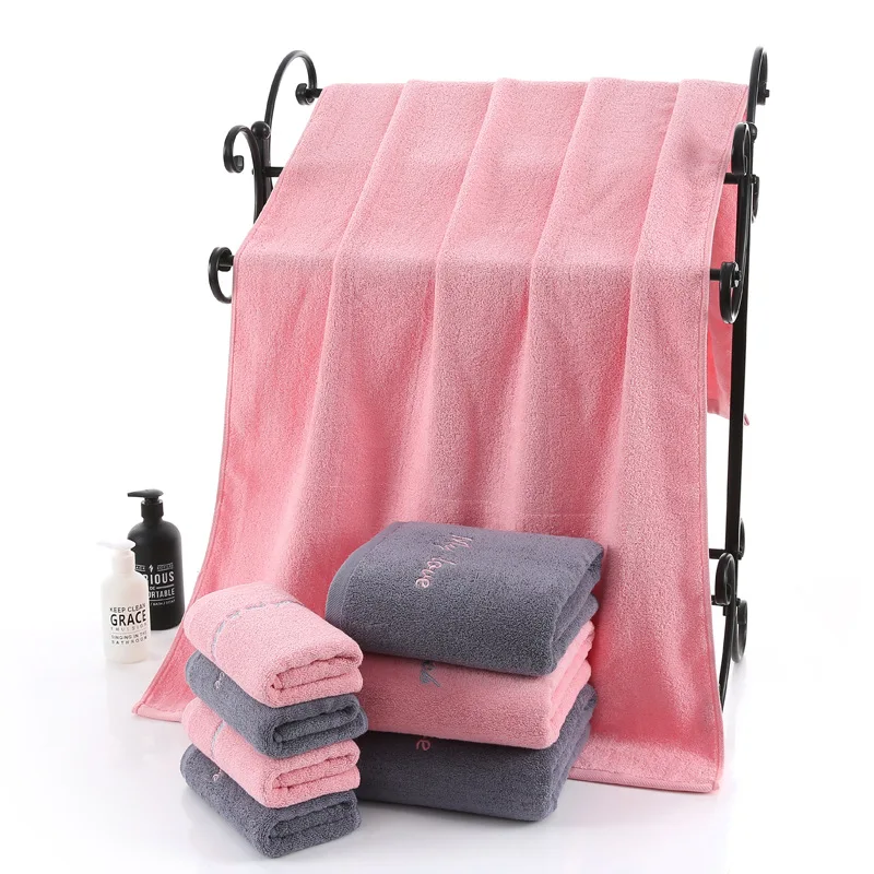 Хлопковое банное Полотенца комплект пляжные уход за кожей лица Полотенца комплекты для взрослых, цвета: серый, розовый Ванная комната Полотенца набор 3 шт./компл