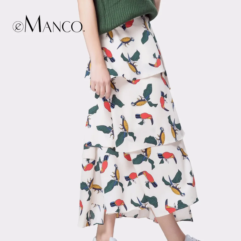 e-Manco maxi skirt boho skirts womens casual bohemian pleated A-Line saia midi skirt print Elastic high waist female faldas