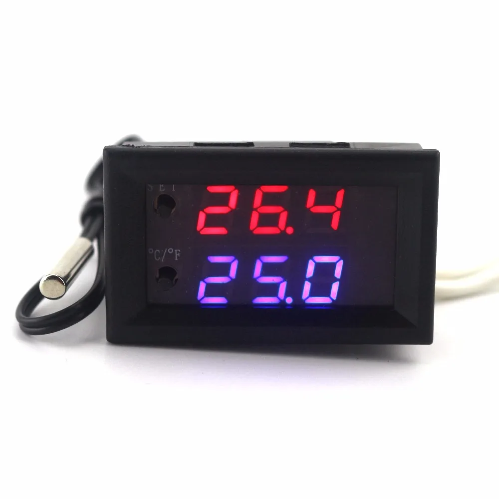 

Digital Thermostat Regulator DC 12V 10A Temperature Controller Adjustable -50-110C Red Blue Dual LED Display + NTC Sensor Waterp