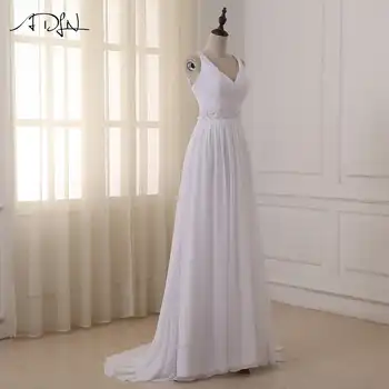 ADLN Beach Wedding Dress 2017 Sexy V-neck Beaded Straps Pleated Chiffon Wedding Gowns Vestido De Novia In Stock