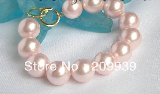 

huij 00347 Genuine 16mm 8" round pink sea shell pearls bracelet filled gold