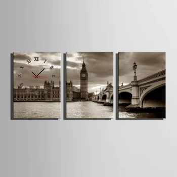 

Free Shipping E-HOME European River Bridge Clock in Canvas 3pcs wall clock