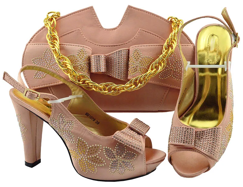 Wedding Peach Color Women Shoes Bag For Party To Match Shoes with Bag