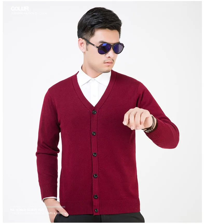 Осенняя одежда года и Зимние новые модные мужские формальные сплошной цвет с v-образным вырезом Длинные рукава кашемировый свитер кардиган