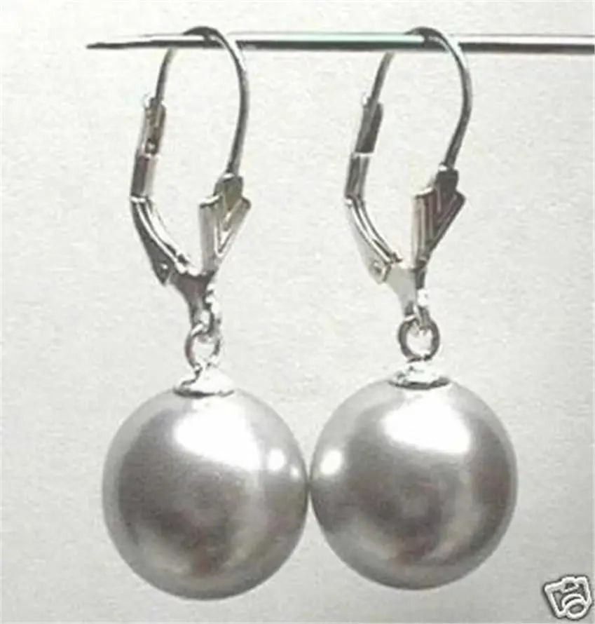 

hot sell new - 12MM Grey Shell Pearl Round Beads Drop Earrings AAA+Noble style Natural Fine jewe fast SHIPPING