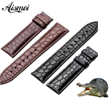 Ремешок для часов 12 мм, 14 мм, 16 мм, 18 мм, 20 мм, 22 мм, 24 мм, полностью зернистый крокодиловый ремешок из натуральной кожи, ремешок для часов черного и коричневого цвета