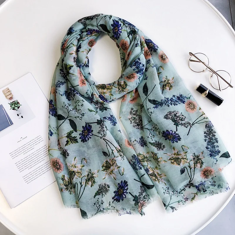 WOMENS LADIES BIRD TREE BRANCH TURQUOISE PRINT SCARF SOFT
