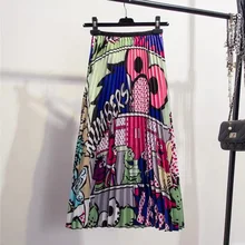 Забавные женские длинные плиссированные юбки с рисунком животных из мультфильмов летние вечерние юбки трапециевидной формы с высокой талией в богемном стиле