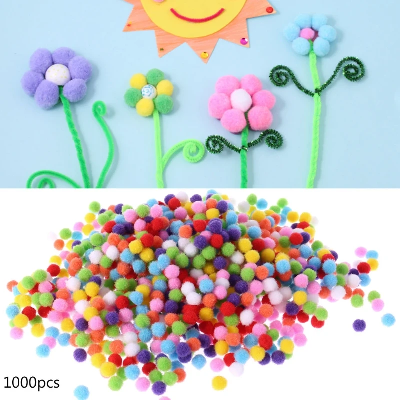 

1000Pcs Soft Round Fluffy Craft PomPoms Ball Mixed Color Pom Poms 10mm Children Kids Toys DIY CraftRamadan Festival Gift