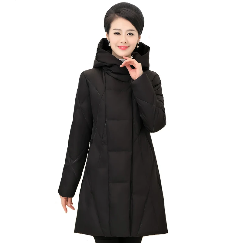 Warm Thicken Middle-aged Women Winter 65% White Duck Down Jackets Hooded Plus Size 5XL Female Coat Winter Long Parka For Mom