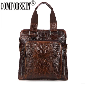 

COMFORSKIN Premium 100% Cowhide Leather Alligator Men's Totes New Arrivals Large Capacity Casual Men Leather Travelling Handbag