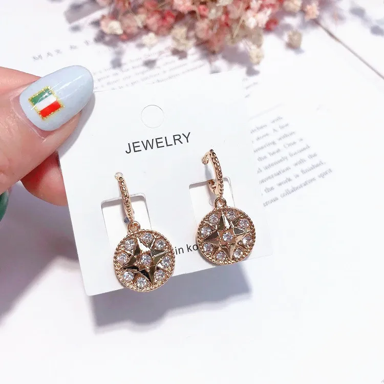 

2018 New Korean Rhinestone Round Star Drop Dangle Earrings For Women Simple Fashion Jewelry Lovely Brincos