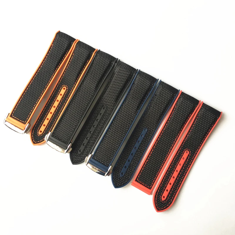 

Luxury Band 20mm 22mm Black Blue Orange Red Nylon Rubber Watch Strap With Butterfly Buckle Watchbands For Omega Seamaster Ocean