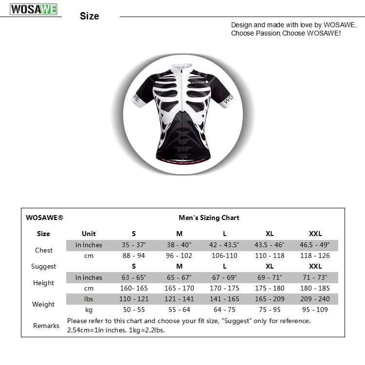 WOSAWE Скелет Велоспорт Джерси полиэстер быстросохнущая короткий рукав велосипед Джерси Mallot Ciclismo Hombre Verano