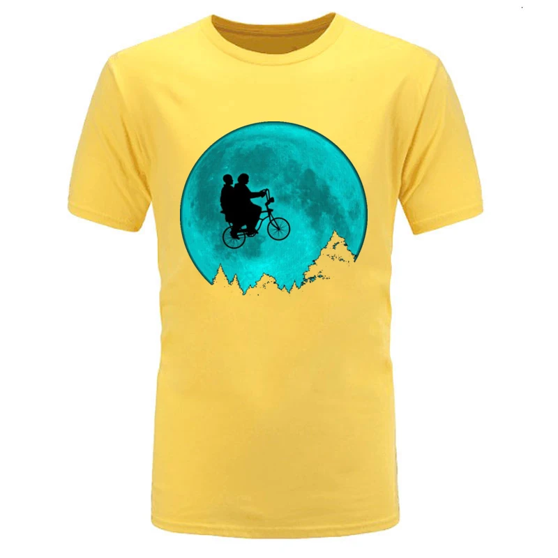 comfortable ElevenETBikerSceneStrangerThingsMoon Top T-shirts for Men Hot Sale Summer Fall O Neck 100% Cotton Fabric Top T-shirts Tshirts ElevenETBikerSceneStrangerThingsMoon yellow