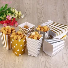Taoup 6pcs Onda Listra do Ouro Caixa de Pipoca Feliz Aniversário Decorações Do Partido Crianças Lanche Caixa De Doces De Papel Fontes Do Partido Do Evento casamento Deco