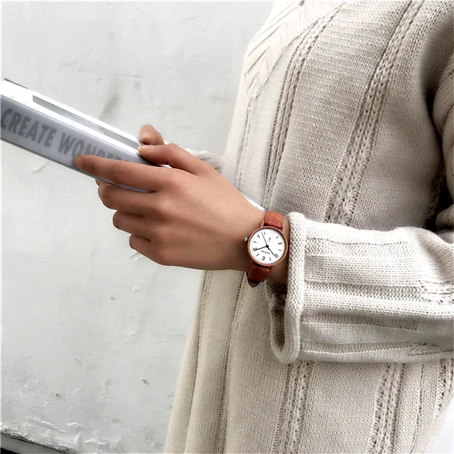 Small Dial Orange Женские часы модные брендовые винтажные кожаные Кварцевые часы Женские Простые Женские Часы повседневные женские наручные часы Montre Feminino - Цвет: Small Dial Orange