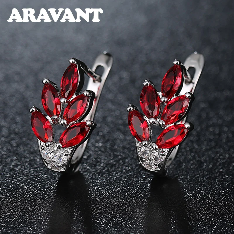 

Wholesale Luxury Earrings Multicolor Clear CZ Zircon Leaves Hoop Earrings For Women Fashion Jewelry