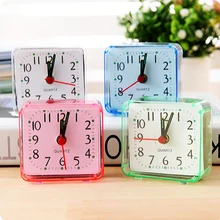 Square Small Bed Alarm Clock Transparent Case Compact Travel Clock Mini Mute Children Student Desk Watch