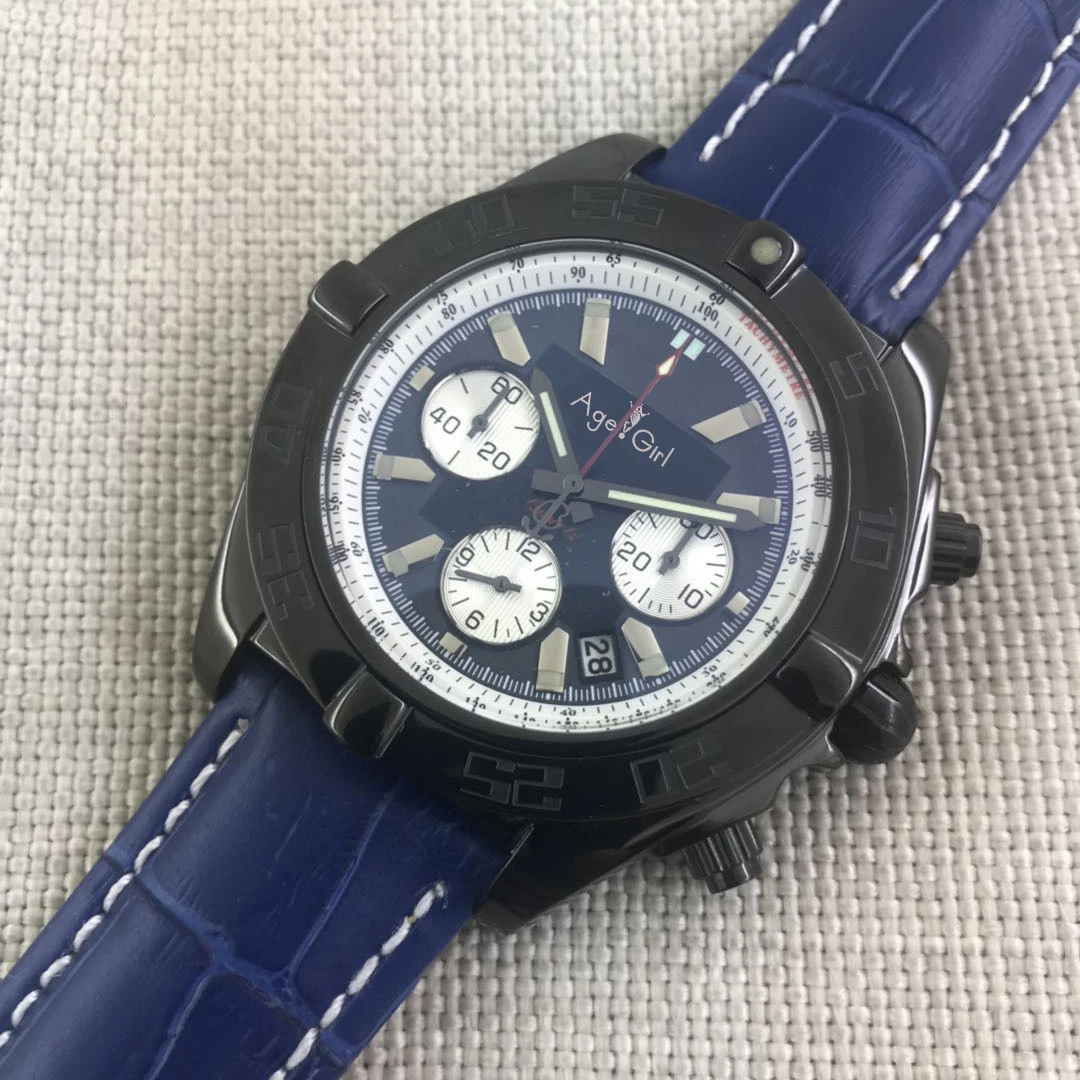 

Luxury Brand New Chronograph Men Stopwatch Sapphire Crystal Silver Full Black Blue Leather Rubber Sport Watches Limited AAA+