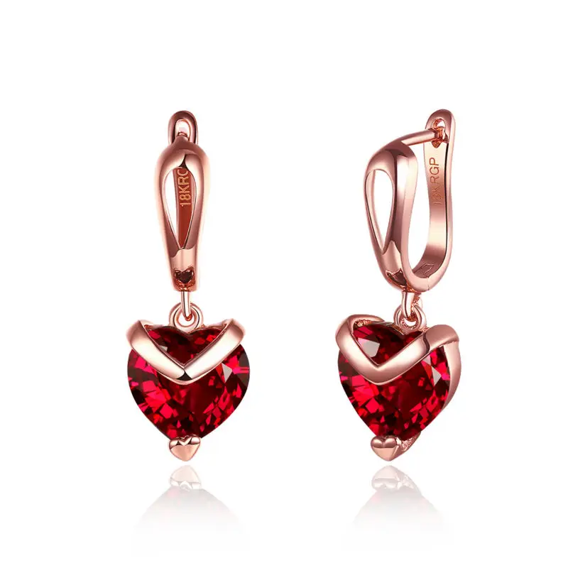 

Red Heart Zircon Crystal Earrings For Women 18 k Rose Gold Cover Clip on Earring for Love Wedding Bijoux Jewelry