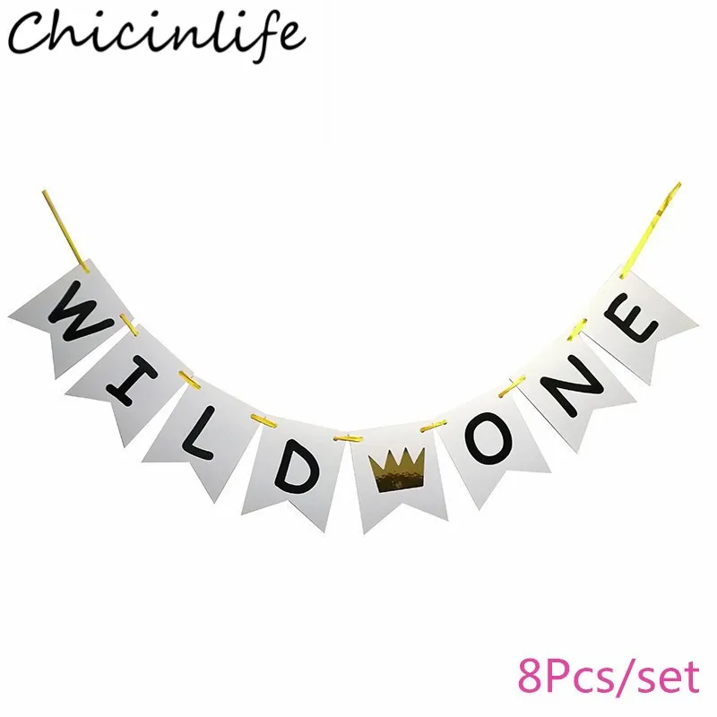 Chicinlife, 1 комплект, Золотой блестящий баннер с надписью «Wild One» для вечеринки в честь Дня рождения ребенка, знак первого дня рождения для мальчиков, украшения для девочек, принадлежности - Цвет: White