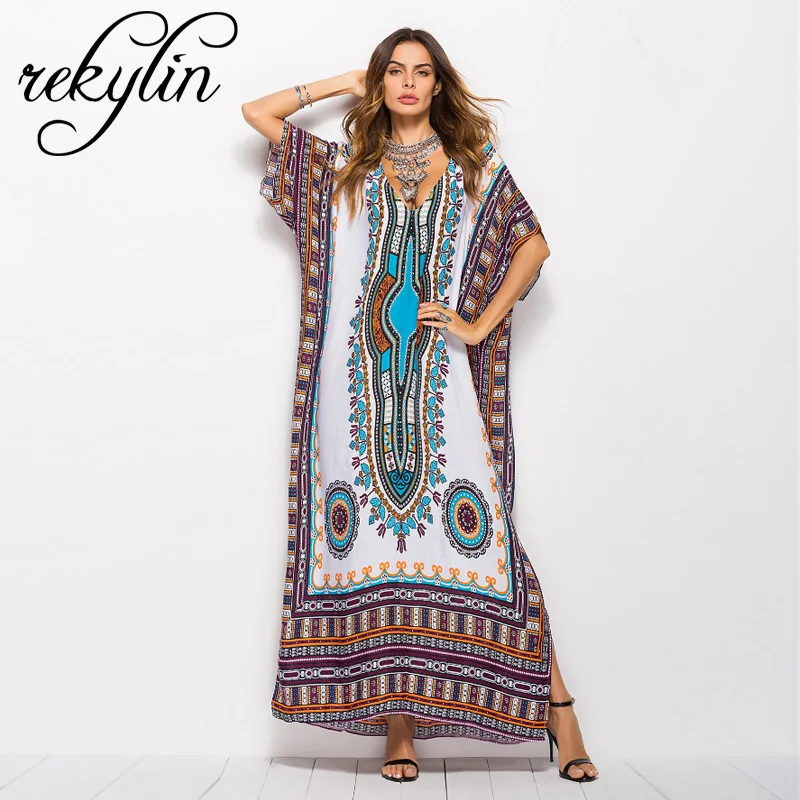 

long Boho dress rayon 2019 Floral print sexy V-Neck Hippie summer Dresses chic beach women Dress Bohemia wrap dresses