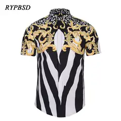 2018 Harajuku Винтаж короткий рукав 3D принт Camisa masculina цветочный Рубашка в полоску Для мужчин Летняя Повседневная отложным воротником Подпушка