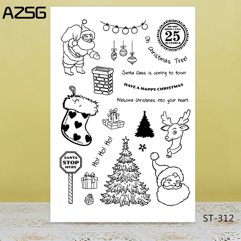 

AZSG Merry Christmas Santa Claus Socks Tree Clear Stamps For DIY Scrapbooking/Card Making/Album Decorative Silicon Stamp Craft