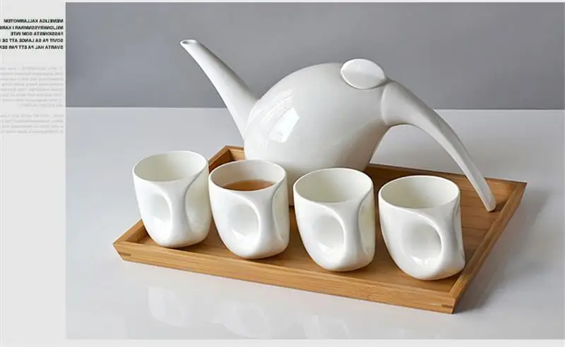 Простой белый костяной китайский заварочный чайник и Набор чашек, форма капли воды, набор из пяти предметов, Английский чайный набор, чайник для чая, керамический кофейный набор